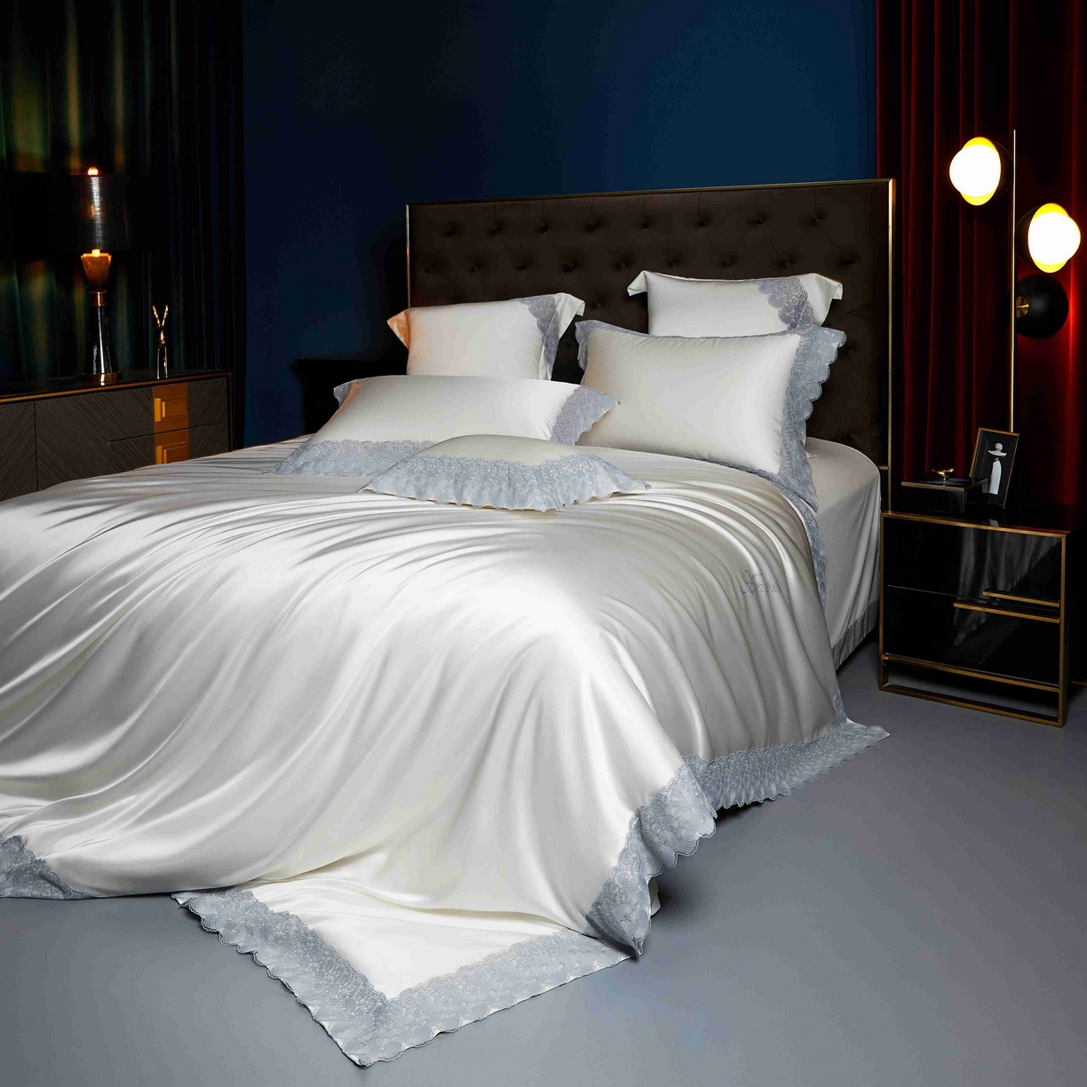 91家纺网 家纺一手货源 找家纺 缔缦 2025新款高端居家轻奢系列AB版真丝棉长绒棉四件套 繁星话语 奶白