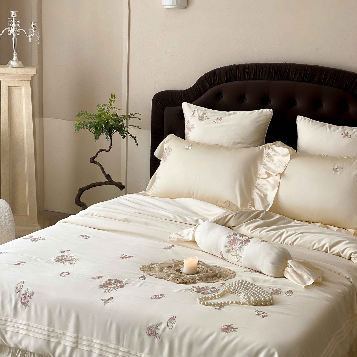 91家纺网 家纺一手货源 找家纺 MIU缪家居 2025新款100支超柔天丝棉四件套-花屿 花屿-白