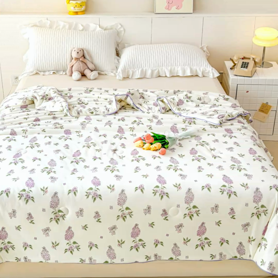 91家纺网 家纺一手货源 找家纺 龙图家纺 2025新款A类母婴针织棉夏被印花卡通凉感丝夏凉被空调被 紫萱