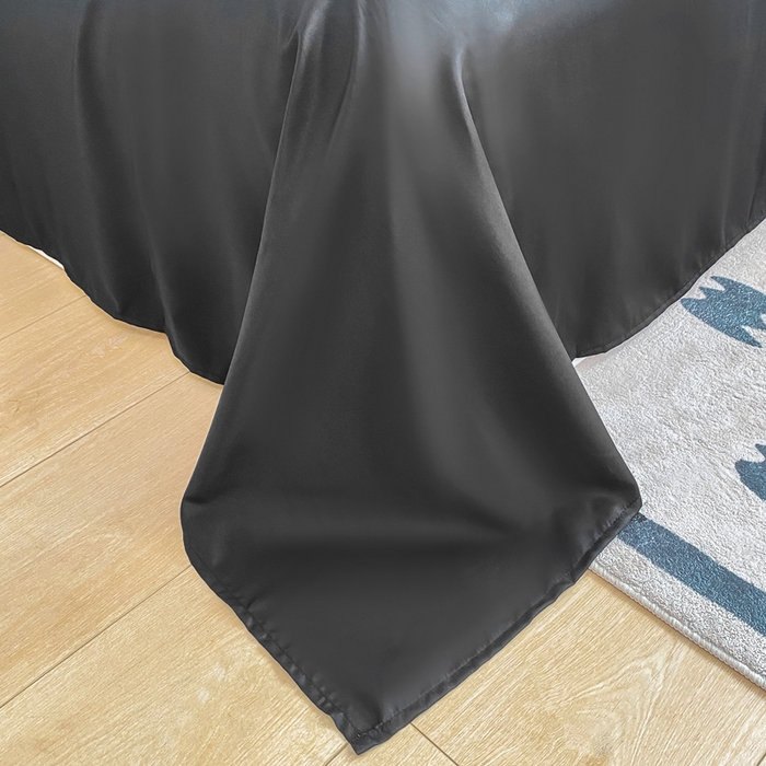 91家纺网 家纺一手货源 找家纺 乐沐家纺 2024新款夏季水洗冰丝四件套水洗真丝纯色双拼单被套-风格二 天蓝墨黑