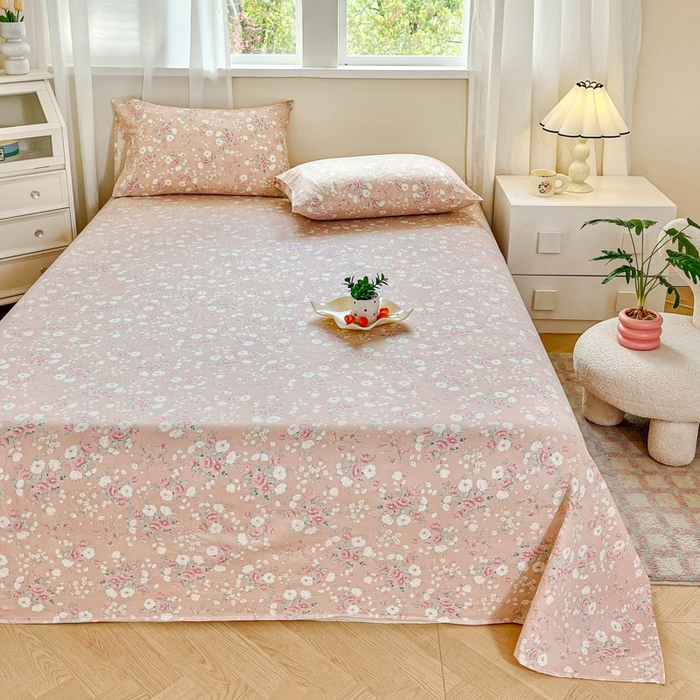 91家纺网 家纺一手货源 找家纺 优米家纺 2025新款ins小清新双层纱印花床单 梦回花海