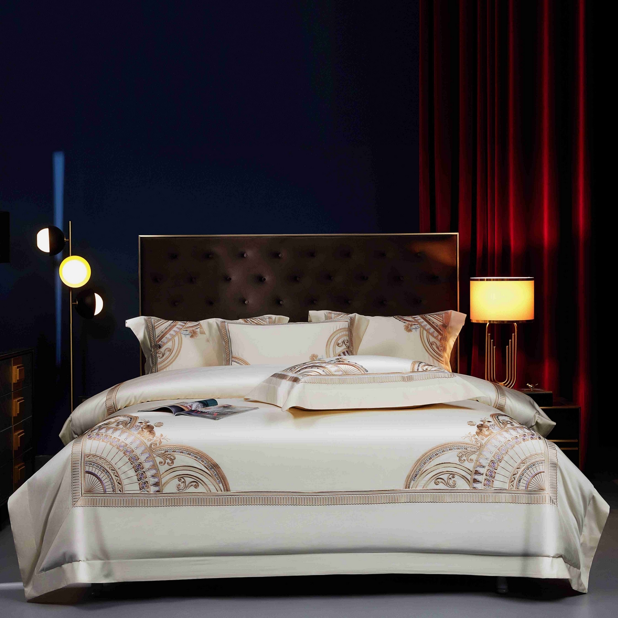 91家纺网 家纺一手货源 找家纺 2025新款高端定织面料S140长绒棉精梳棉重磅刺绣四件套巴赫系列 巴赫 贵族白