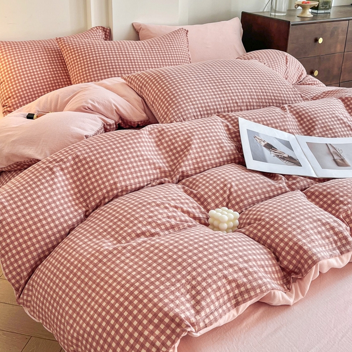 91家纺网 家纺一手货源 找家纺 （总）优米家纺 2025新款色织双层纱木棉四件套