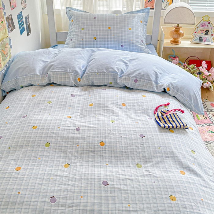 91家纺网 家纺一手货源 找家纺 卡普 2025新款爆款加厚卡通小清新全棉纯棉学生宿舍三件套床笠隔天可拿小橘柑