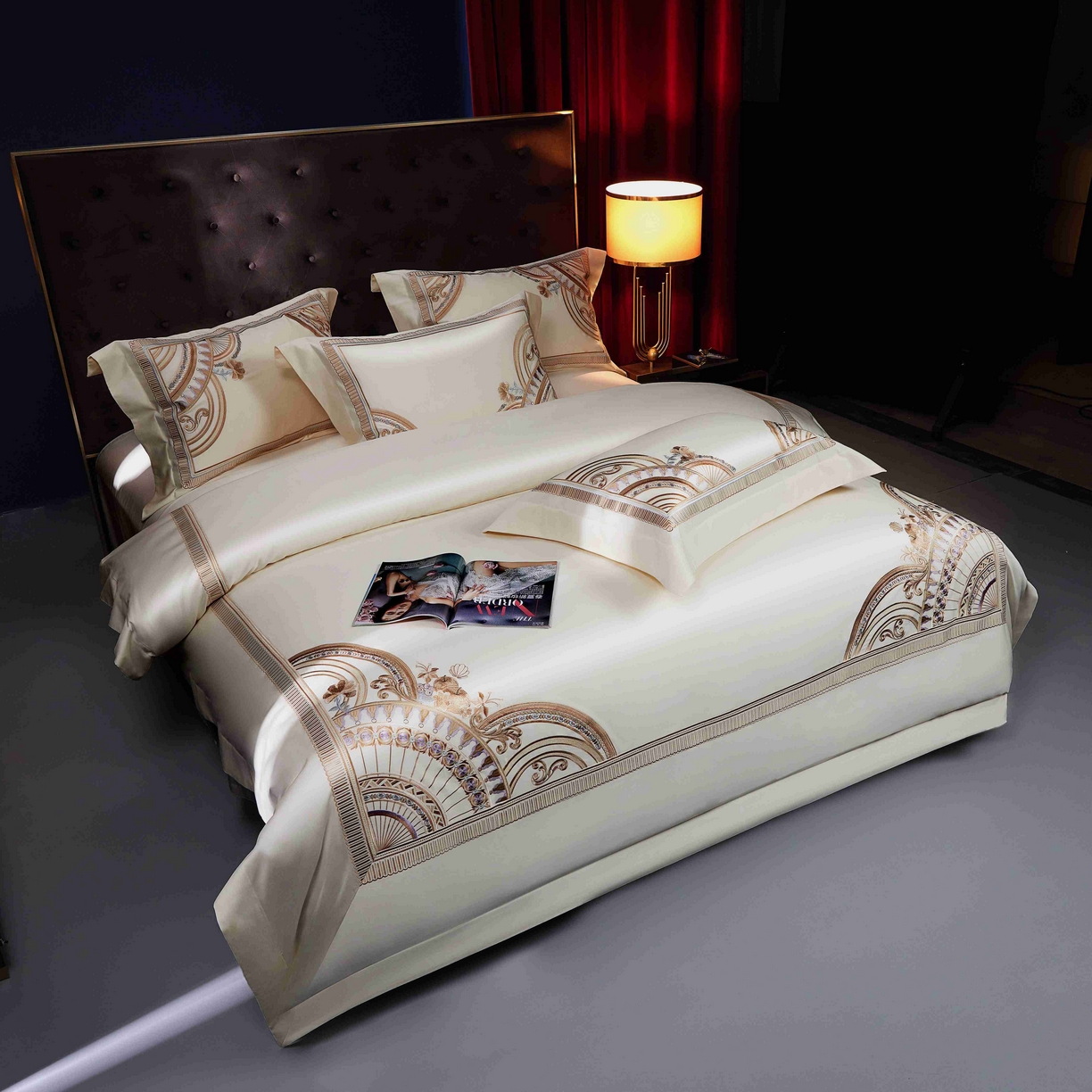 91家纺网 家纺一手货源 找家纺 2025新款高端定织面料S140长绒棉精梳棉重磅刺绣四件套巴赫系列 巴赫 贵族白