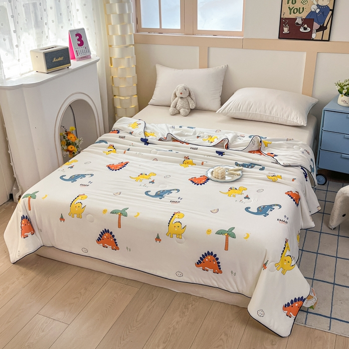 91家纺网 家纺一手货源 找家纺 龙图家纺 2025新款A类母婴针织棉夏被印花卡通凉感丝夏凉被空调被 恐龙乐园