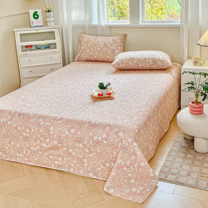 91家纺网 家纺一手货源 找家纺 优米家纺 2025新款ins小清新双层纱印花床单 梦回花海