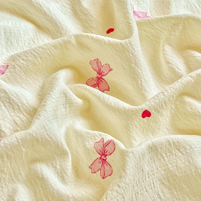 91家纺网 家纺一手货源 找家纺 优米家纺 2025新款ins小清新双层纱印花床单 蝴蝶结