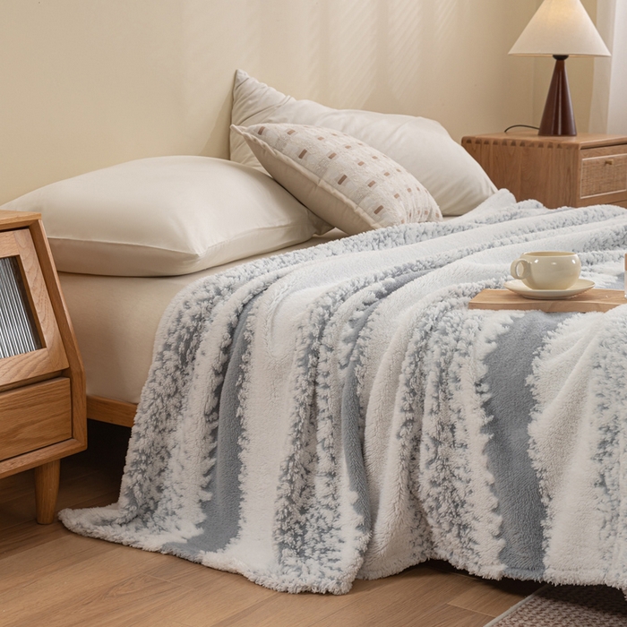 91家纺网 家纺一手货源 找家纺 潮邦 2025新款阳离子柔云毯毛毯-素影雅韵系列【可供跨境电商可压缩】 韵灰