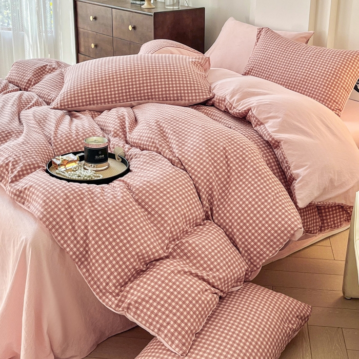 91家纺网 家纺一手货源 找家纺 （总）优米家纺 2025新款色织双层纱木棉四件套