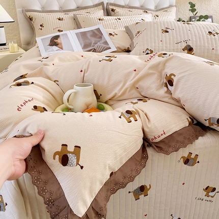 91家纺网 家纺一手货源 找家纺 威布斯 2025新款皱皱纱床盖款四件套小笨象