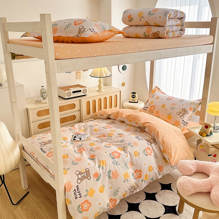 91家纺网 家纺一手货源 找家纺 卡普二店 2024新款爆款加厚卡通小清新全棉纯棉学生宿舍三件套床笠隔天可拿 秋日森林