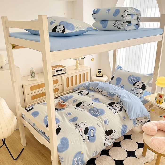 91家纺网 家纺一手货源 找家纺 卡普 2025新款爆款加厚卡通小清新全棉纯棉学生宿舍三件套床笠隔天可拿幸运波比