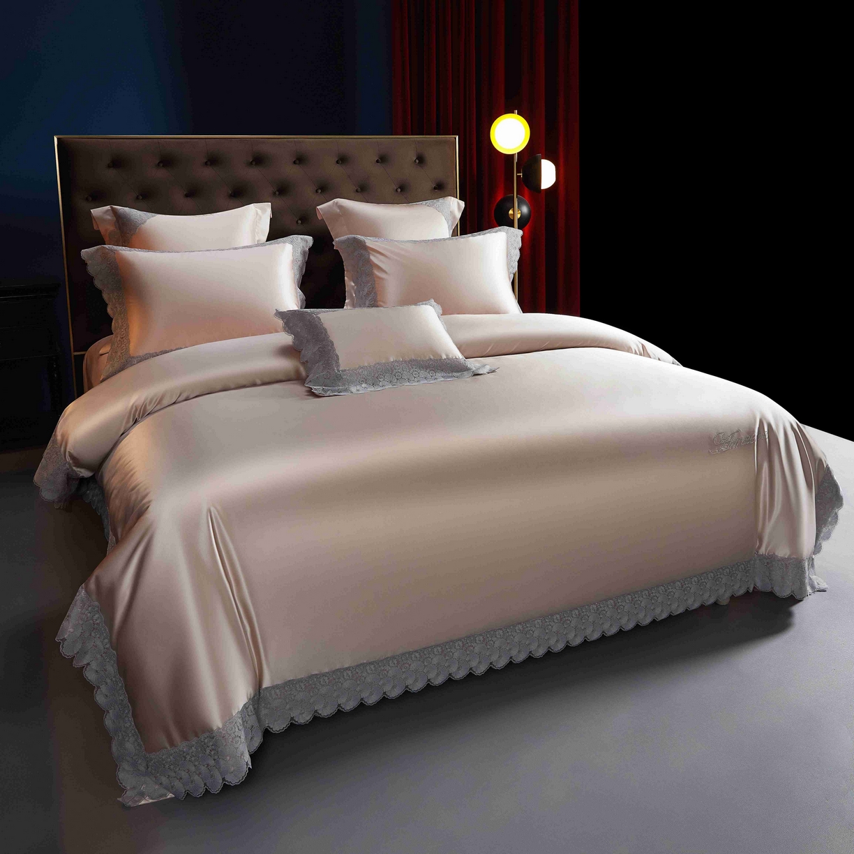 91家纺网 家纺一手货源 找家纺 缔缦 2025新款高端居家轻奢系列AB版真丝棉长绒棉四件套 繁星花语 粉金