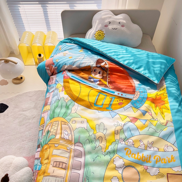 91家纺网 家纺一手货源 找家纺 梵赫 2025新款卡通全棉A类夹棉两用幼儿园儿童夏被被套 飞船部落