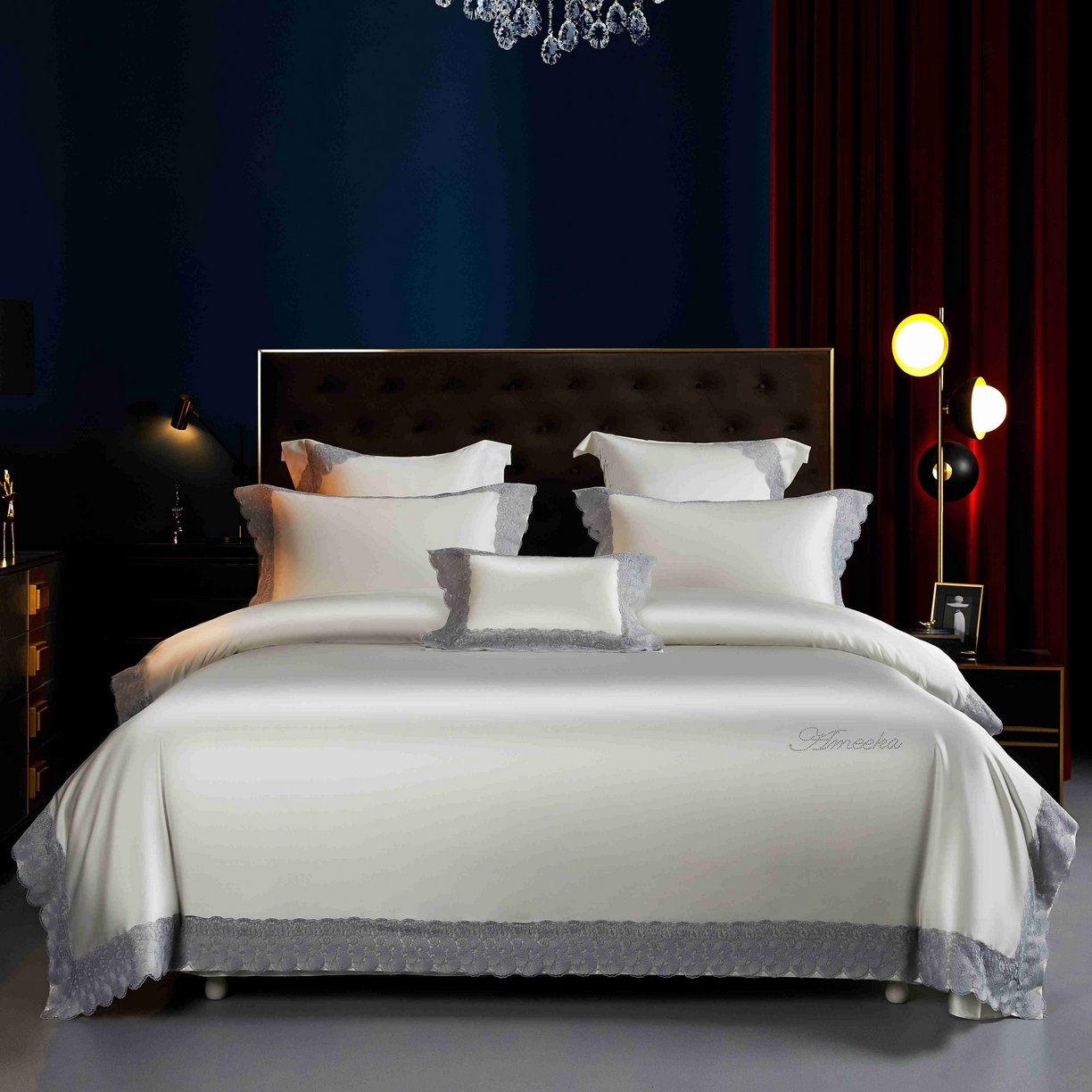 91家纺网 家纺一手货源 找家纺 缔缦 2025新款高端居家轻奢系列AB版真丝棉长绒棉四件套 繁星话语 奶白