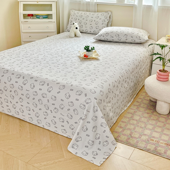 91家纺网 家纺一手货源 找家纺 优米家纺 2025新款ins小清新双层纱印花床单 奶猫