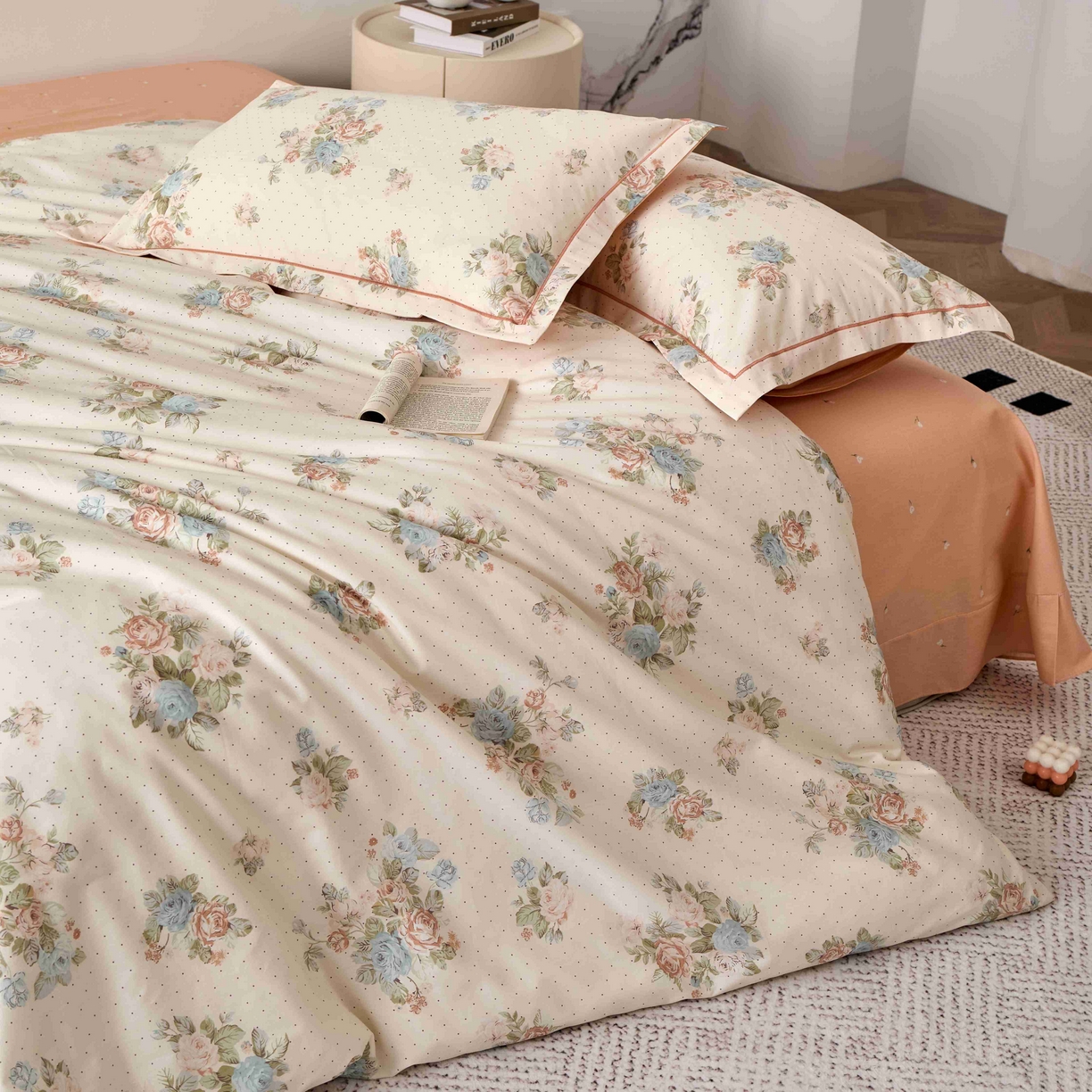 91家纺网 家纺一手货源 找家纺 丽卡家纺 2025新款100s高密新疆长绒棉纯棉四件套 花舞轻盈