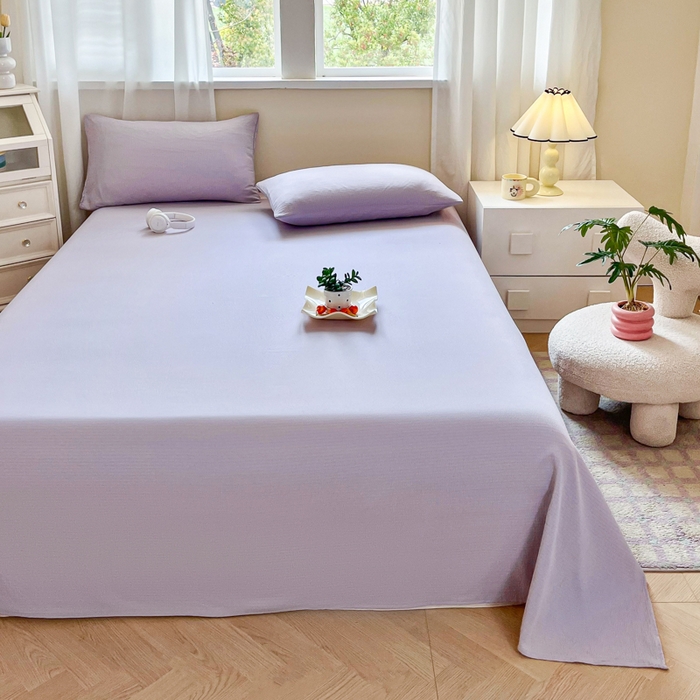 91家纺网 家纺一手货源 找家纺 优米家纺 2025新款ins小清新双层纱印花床单 梦幻紫