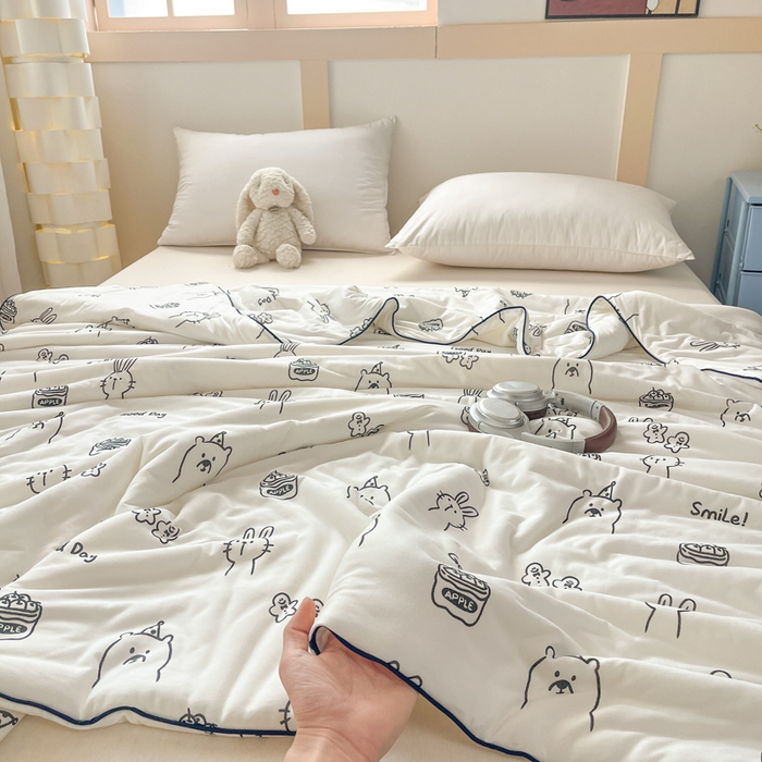 91家纺网 家纺一手货源 找家纺 龙图家纺 2025新款A类母婴针织棉夏被印花卡通凉感丝夏凉被空调被 流氓兔