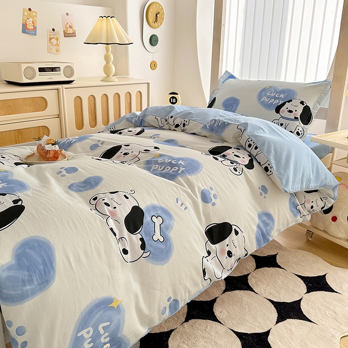 91家纺网 家纺一手货源 找家纺 卡普 2025新款爆款加厚卡通小清新全棉纯棉学生宿舍三件套床笠隔天可拿幸运波比