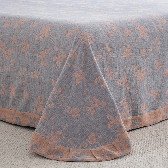 91家纺网 家纺一手货源 找家纺 鲁爱家纺供货 2025新款全棉色织双层纱纽扣四件套 春晖-粉灰