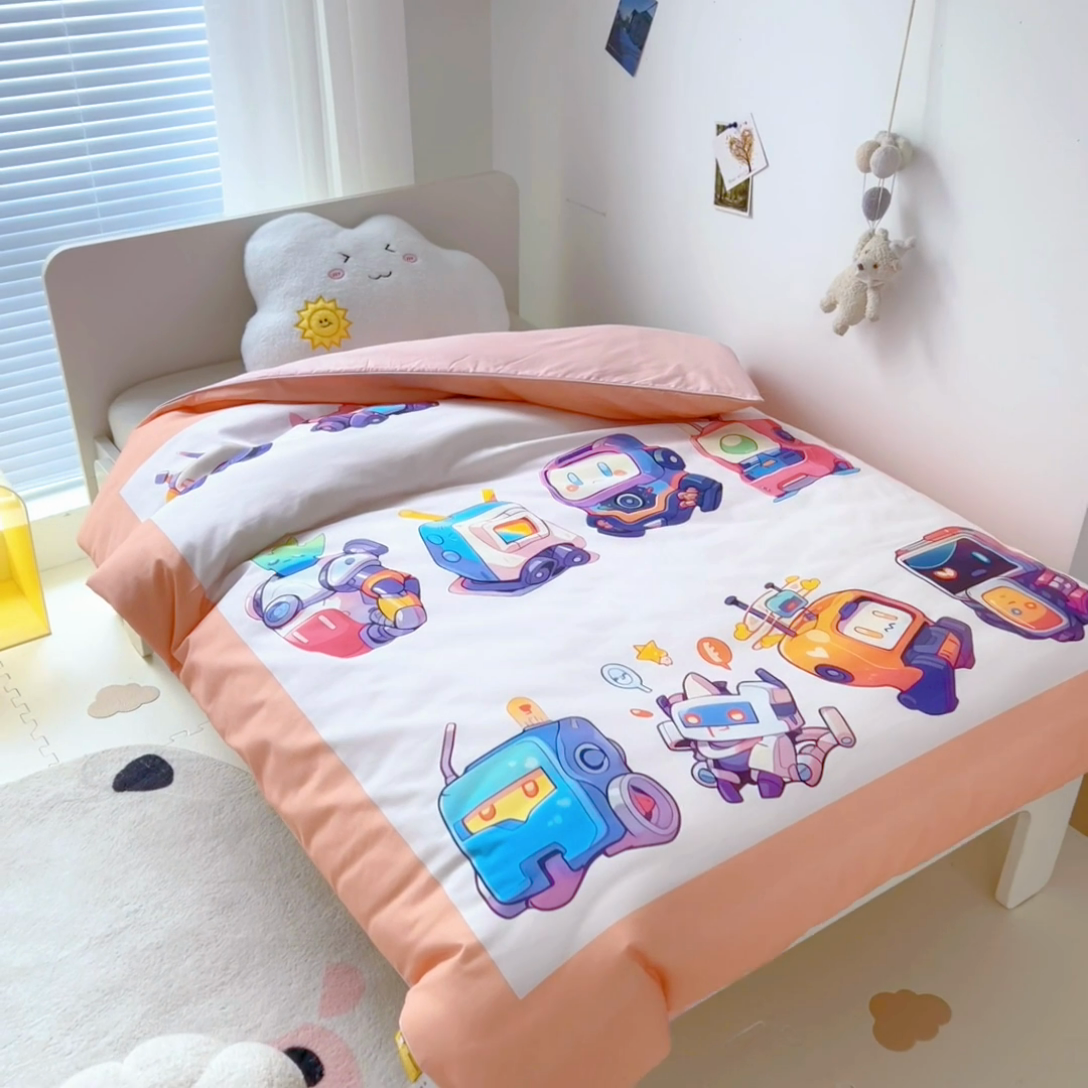91家纺网 家纺一手货源 找家纺 梵赫 2025新款卡通全棉A类夹棉两用幼儿园儿童夏被被套 机器萌宝