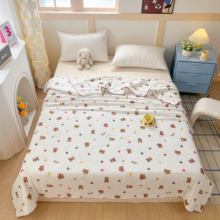 91家纺网 家纺一手货源 找家纺 龙图家纺 2025新款A类母婴针织棉夏被印花卡通凉感丝夏凉被空调被 小熊宝贝