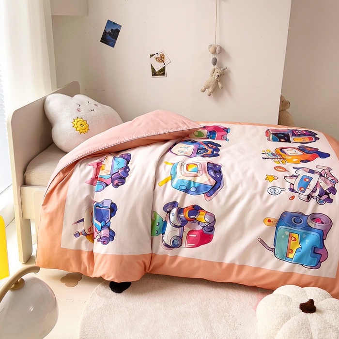 91家纺网 家纺一手货源 找家纺 梵赫 2025新款卡通全棉A类夹棉两用幼儿园儿童夏被被套 机器萌宝