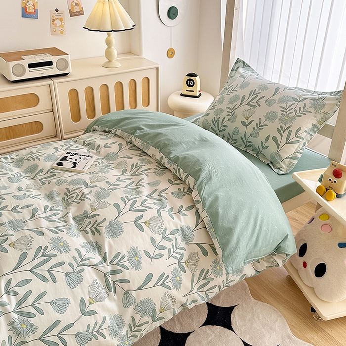 91家纺网 家纺一手货源 找家纺 卡普二店 2024新款爆款加厚卡通小清新全棉纯棉学生宿舍三件套床笠隔天可拿 蓝风铃