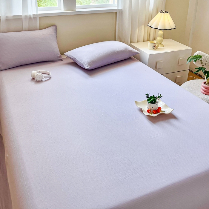 91家纺网 家纺一手货源 找家纺 优米家纺 2025新款ins小清新双层纱印花床单 梦幻紫