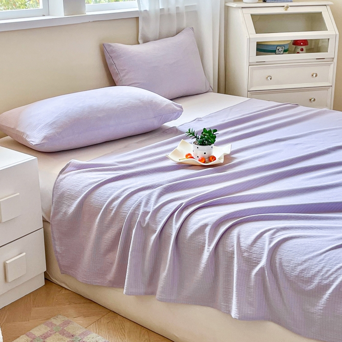 91家纺网 家纺一手货源 找家纺 优米家纺 2025新款ins小清新双层纱印花床单 梦幻紫