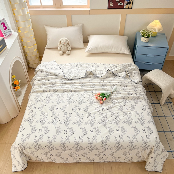 91家纺网 家纺一手货源 找家纺 龙图家纺 2025新款A类母婴针织棉夏被印花卡通凉感丝夏凉被空调被 繁花