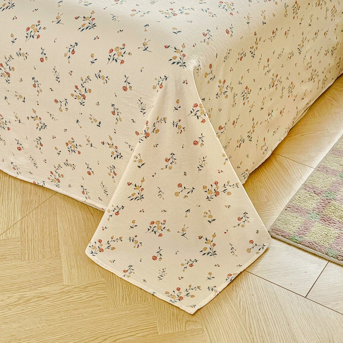 91家纺网 家纺一手货源 找家纺 优米家纺 2025新款ins小清新双层纱印花床单 雾里看花