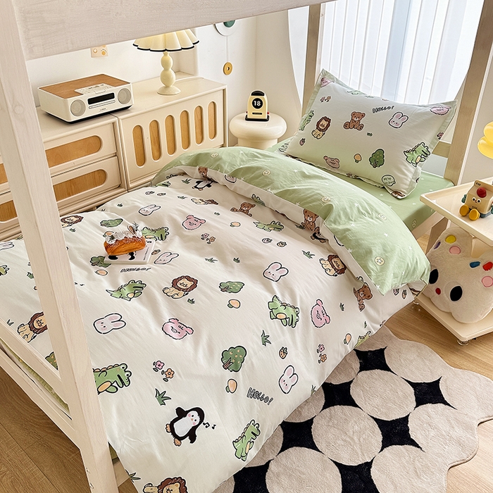 91家纺网 家纺一手货源 找家纺 卡普 2025新款爆款加厚卡通小清新全棉纯棉学生宿舍三件套床笠隔天可拿野餐派对