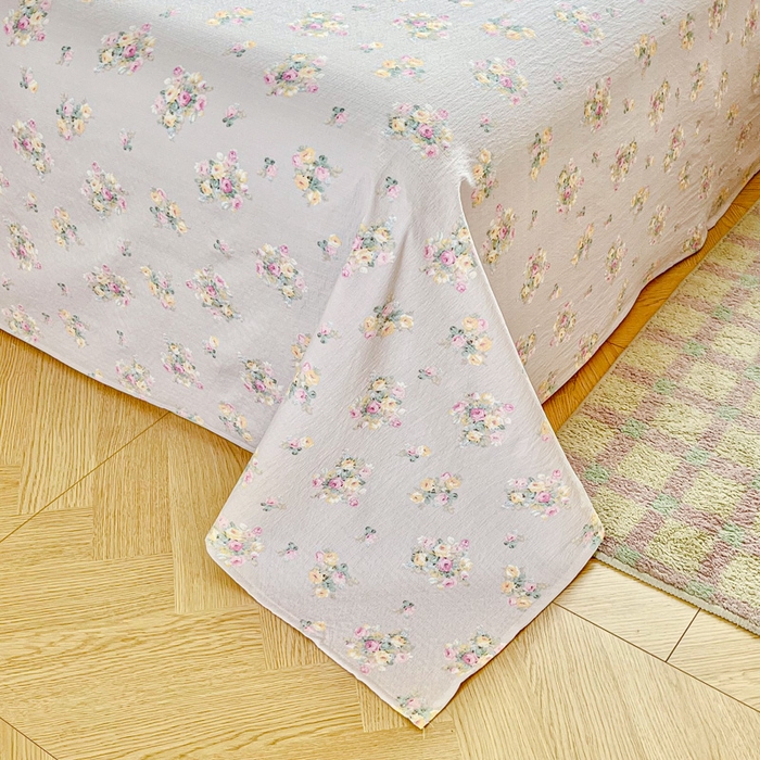 91家纺网 家纺一手货源 找家纺 优米家纺 2025新款ins小清新双层纱印花床单 罗曼花园