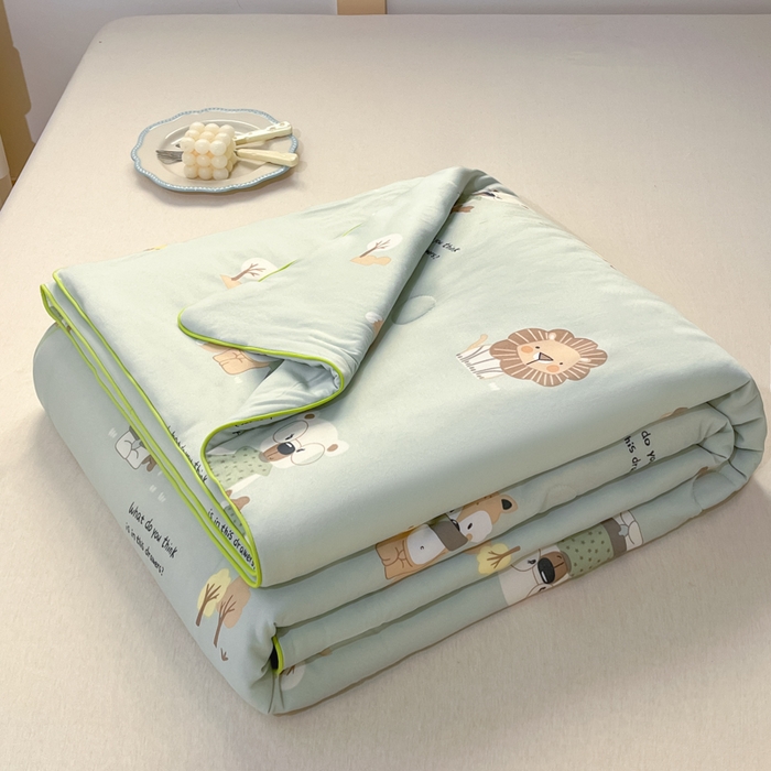 91家纺网 家纺一手货源 找家纺 龙图家纺 2025新款A类母婴针织棉夏被印花卡通凉感丝夏凉被空调被 动物王国