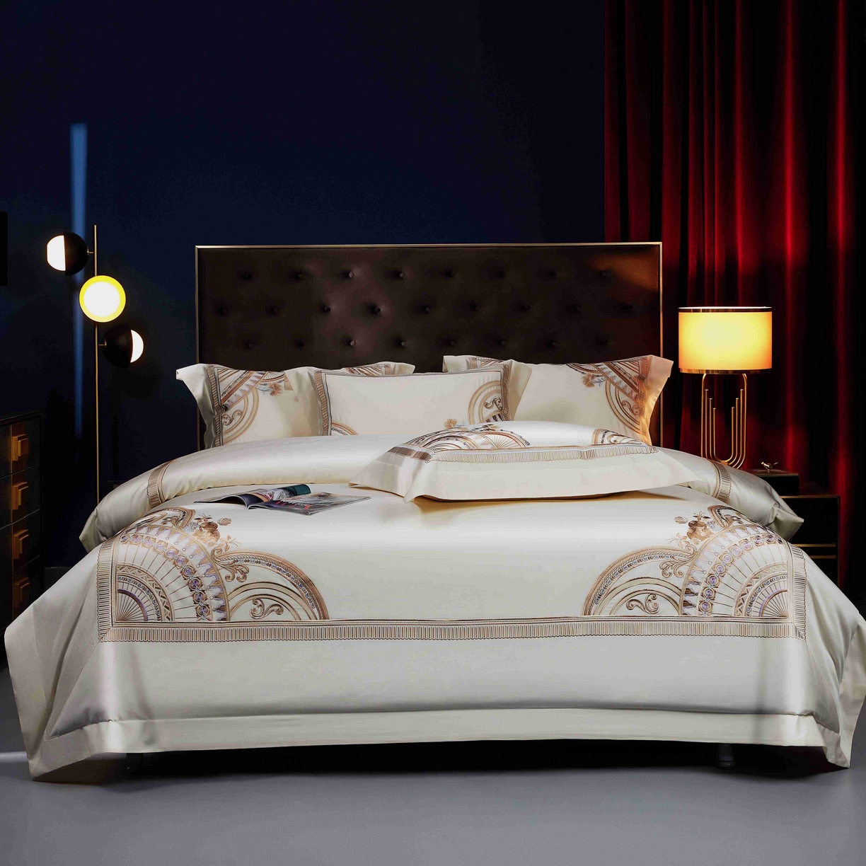 91家纺网 家纺一手货源 找家纺 2025新款高端定织面料S140长绒棉精梳棉重磅刺绣四件套巴赫系列 巴赫 贵族白