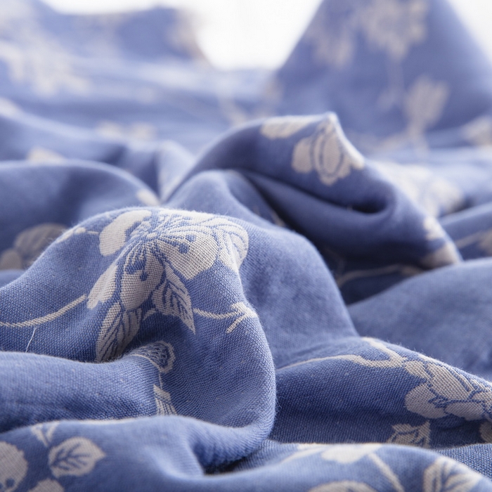 91家纺网 家纺一手货源 找家纺 鲁爱家纺供货 2025新款全棉色织双层纱纽扣四件套 春晖-浅兰