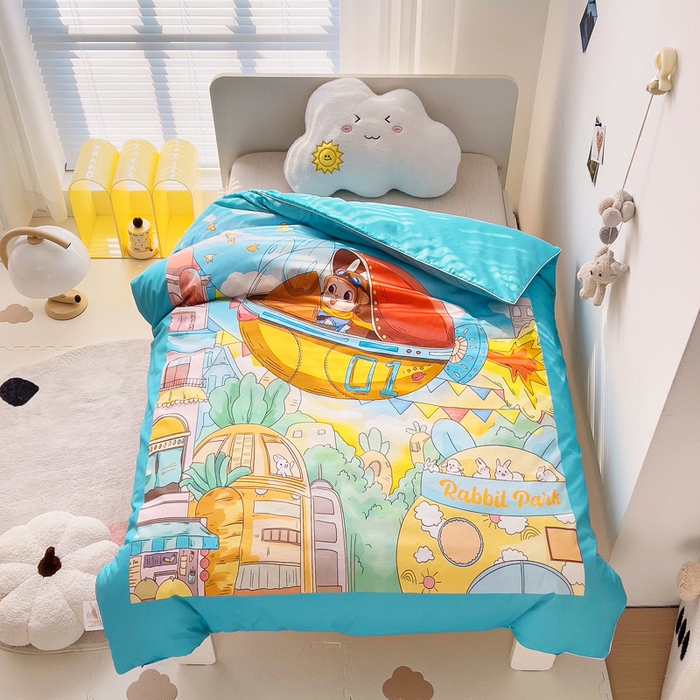 91家纺网 家纺一手货源 找家纺 梵赫 2025新款卡通全棉A类夹棉两用幼儿园儿童夏被被套 飞船部落