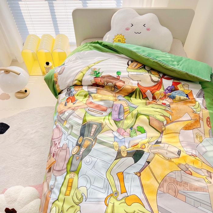 91家纺网 家纺一手货源 找家纺 梵赫 2025新款卡通全棉A类夹棉两用幼儿园儿童夏被被套 探索恐龙