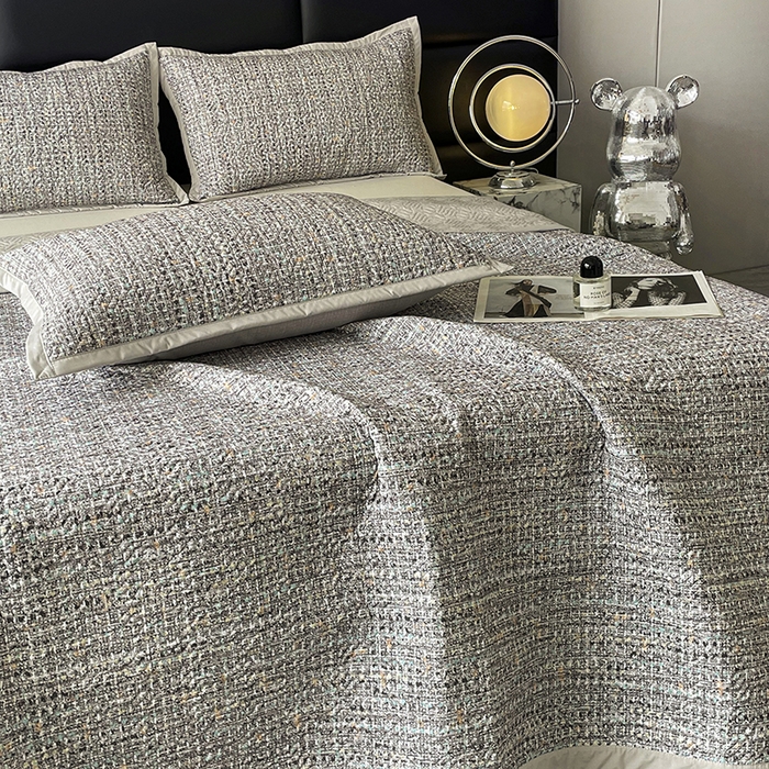 91家纺网 家纺一手货源 找家纺 大渔生活 2025新款磨毛夹棉床盖 御典灰