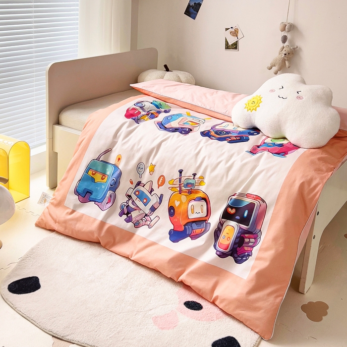 91家纺网 家纺一手货源 找家纺 梵赫 2025新款卡通全棉A类夹棉两用幼儿园儿童夏被被套 机器萌宝