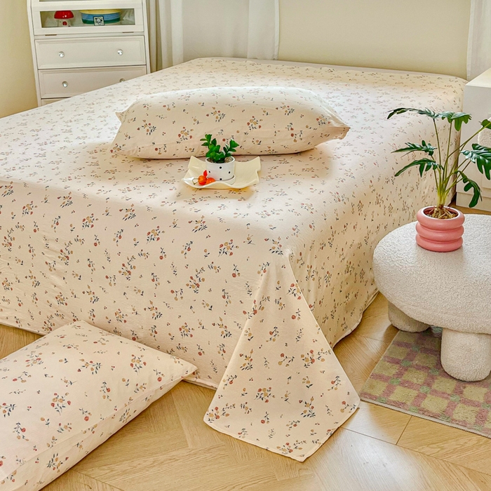 91家纺网 家纺一手货源 找家纺 优米家纺 2025新款ins小清新双层纱印花床单 雾里看花