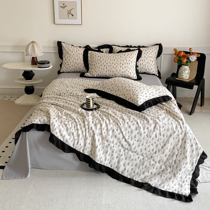 乐沐家纺 2025新款法式花边夏被四件套 夏被-简韵