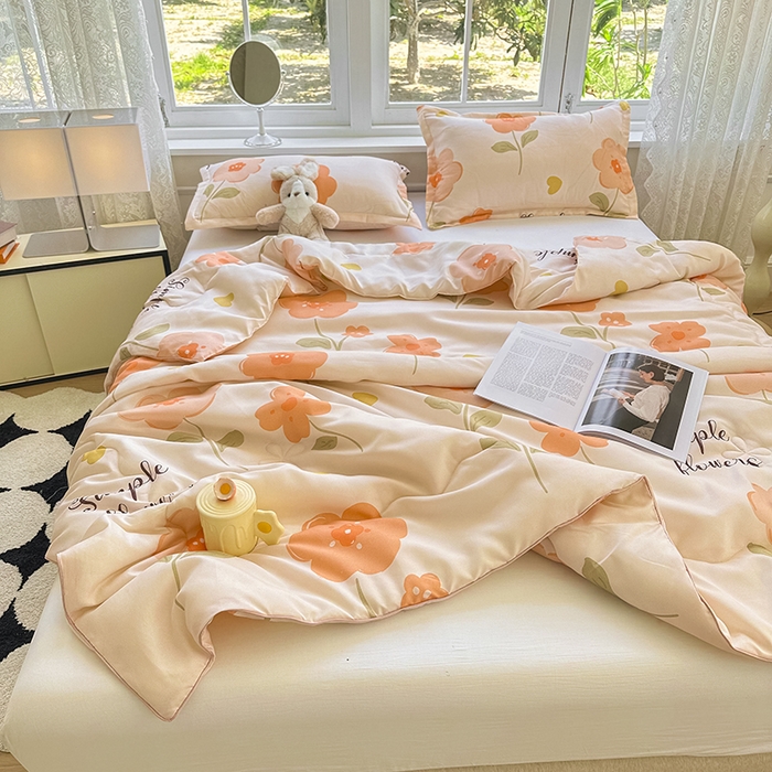 91家纺网 家纺一手货源 找家纺 友承家纺 2025新款A类母婴级大豆夏被夏凉被空调被 初夏桔粉