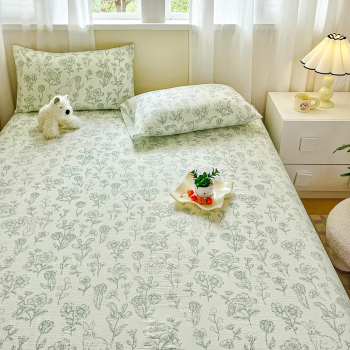 91家纺网 家纺一手货源 找家纺 优米家纺 2025新款ins小清新双层纱印花床单 锦绣花园