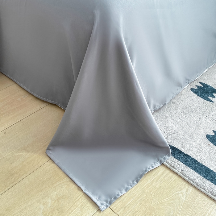 91家纺网 家纺一手货源 找家纺 乐沐家纺 2024新款夏季水洗冰丝四件套水洗真丝纯色双拼单被套-风格二 天空蓝灰