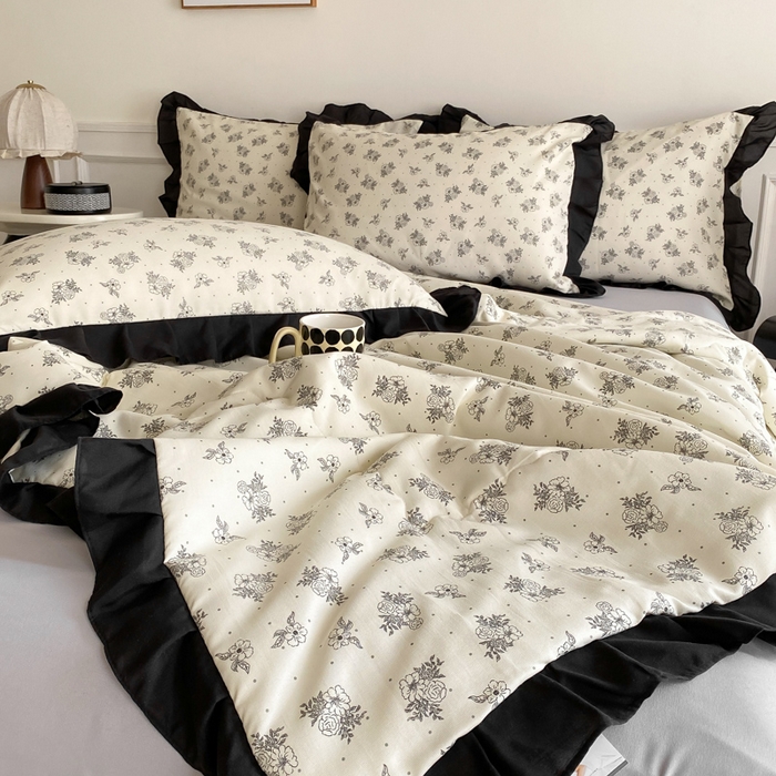 91家纺网 家纺一手货源 找家纺 乐沐家纺 2025新款法式花边夏被四件套 夏被-晨曦