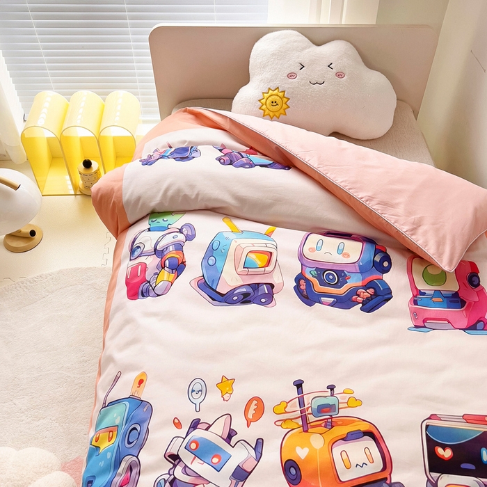 91家纺网 家纺一手货源 找家纺 梵赫 2025新款卡通全棉A类夹棉两用幼儿园儿童夏被被套 机器萌宝